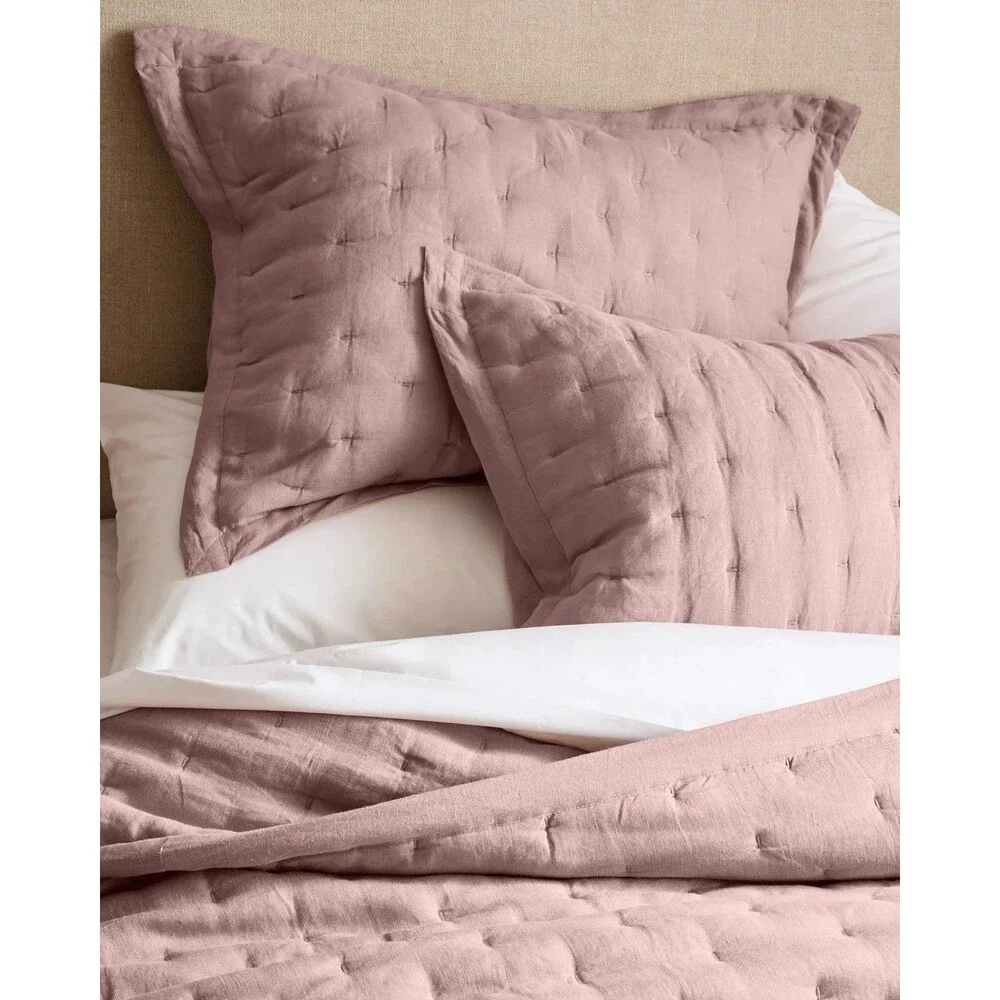 Quince European Linen Dream Quilted Sham 4 Standard Pillow Cases Dusty Mauve